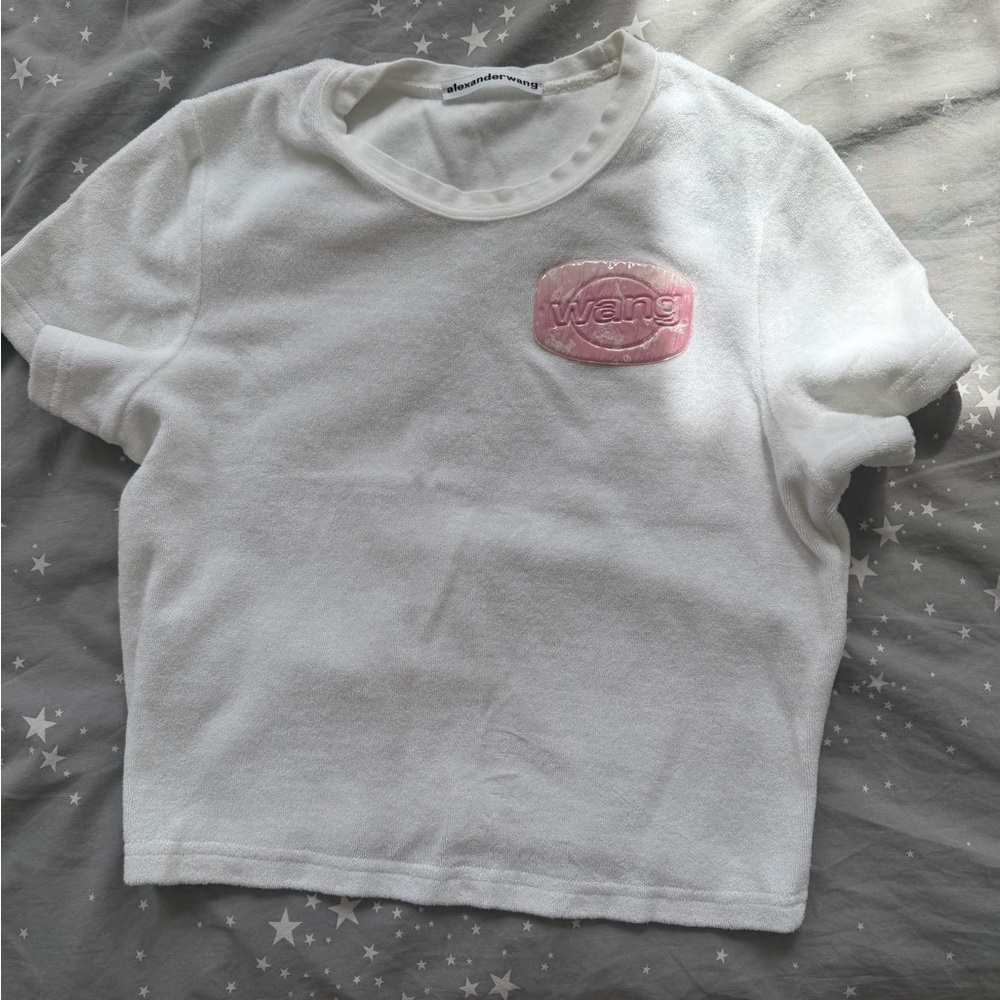 Alexander Wang Kids White Tee with Pink Logo Patch